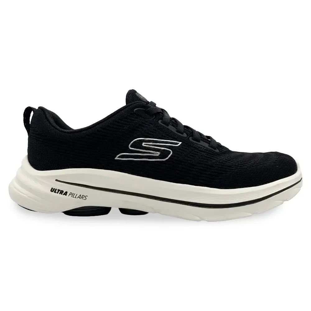 Tênis de corrida feminino preto e branco Skechers Go Walk 8 Britt vista lateral
